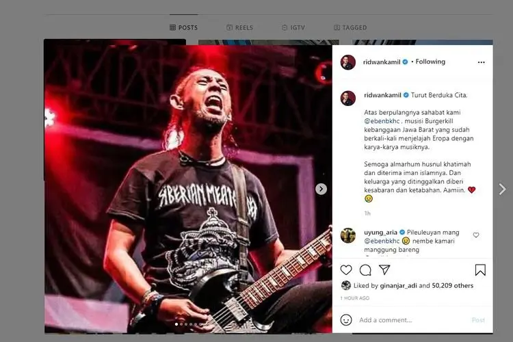 Ridwan Kamil Turut Berduka Cita atas Meninggalnya Eben, Dia Sebut Burgerkill Musisi Kebanggaan Jawa Barat