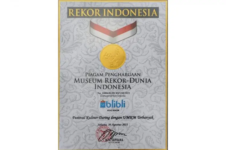 Pecahkan Rekor MURI, Festival Kuliner Daring dengan Peserta Lebih dari 3.000 UMKM