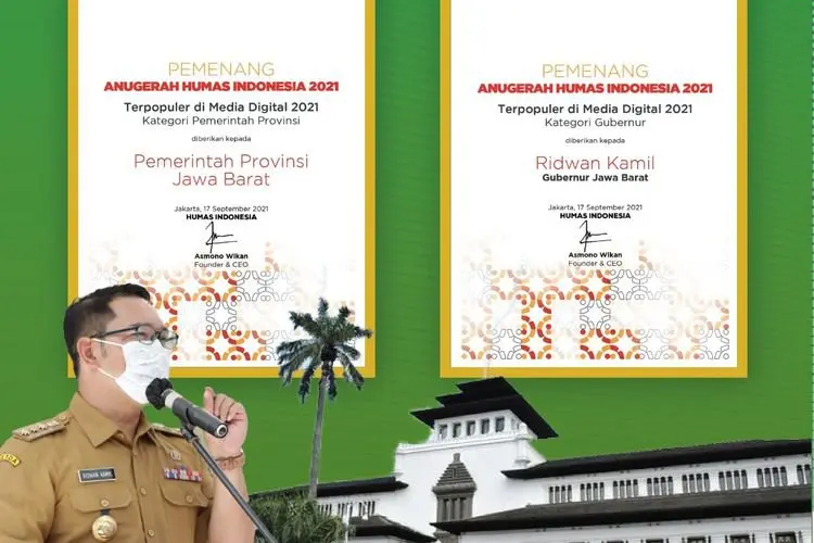 Ridwan Kamil Terima Penghargaan Gubernur Terpopuler di Media Digital 2021