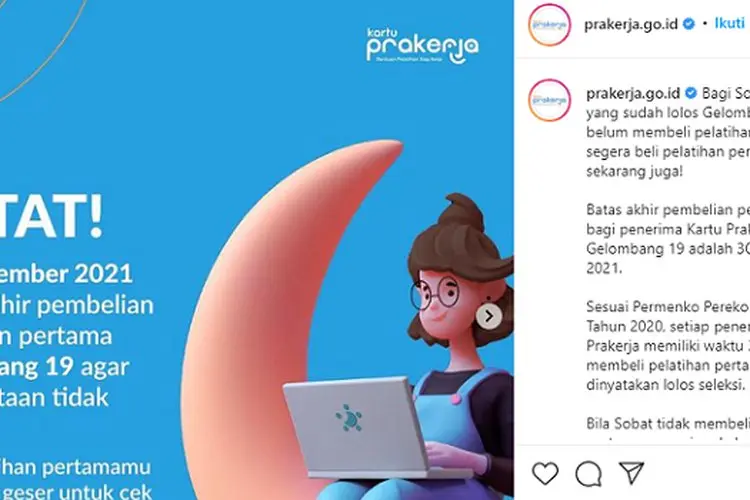 Peserta Kartu Prakerja Gelombang 19 Harus Segera Beli Pelatihan, Begini Caranya!