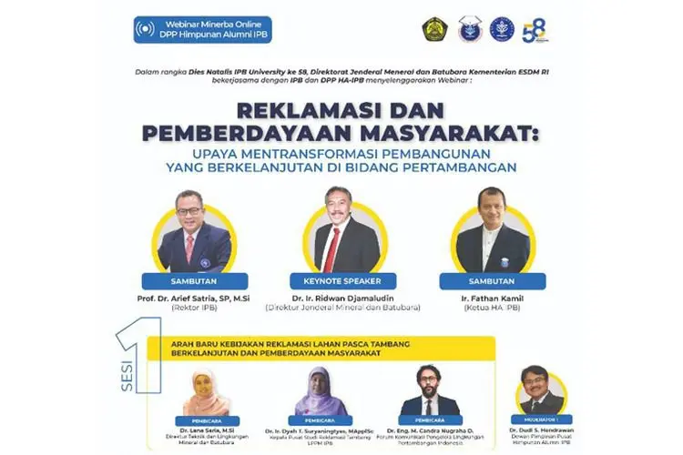 Hasil Webinar HA IPB: Pasca-Tambang Bisa Tingkatkan Ekonomi, Ekologi, dan Sosial