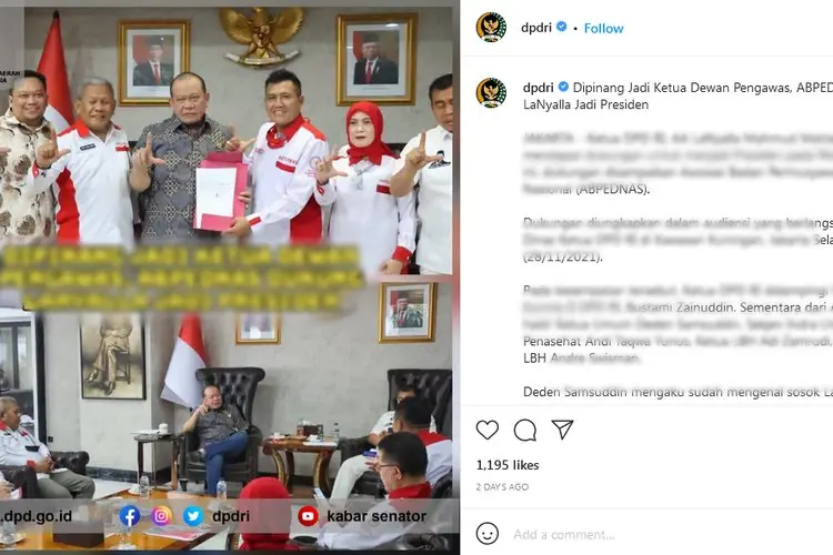 Dianggap Kampanye Pilpres 2024, Netizen Serang Akun Instagram DPD RI: Buzzer LaNyalla?