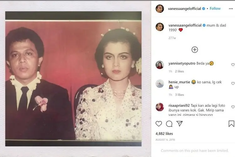 Heboh Foto Pernikahan Orang Tua Vanesa Angel, Netizen: Mirip Pak Faisal Loh