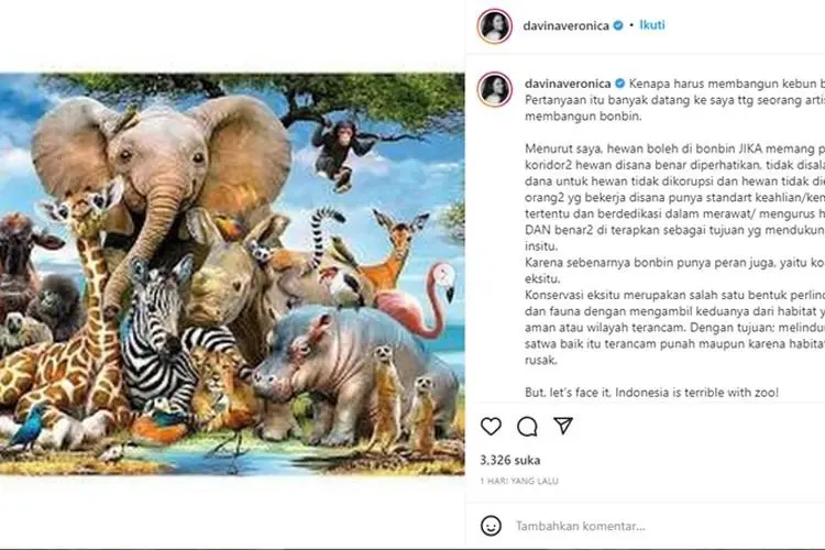 Kritik Crazy Rich yang Bangun Kebun Binatang, Davina Veronica: Bonbin Lain Ada yang Tutup, Ini Kok Bikin Baru?