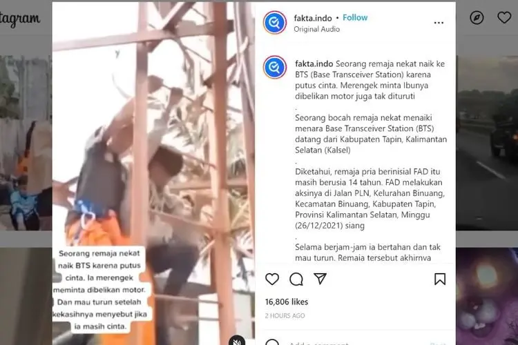 Karena Putus Cinta, Remaja 14 Tahun Nekat Naik Menara BTS, Netizen: The Real Beban Keluarga
