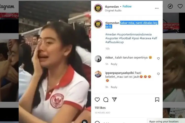 Viral! Suporter Cantik Ini Menangis Saat Indonesia Kalah dari Thailand Pada Leg 1 Final Piala AFF 2020