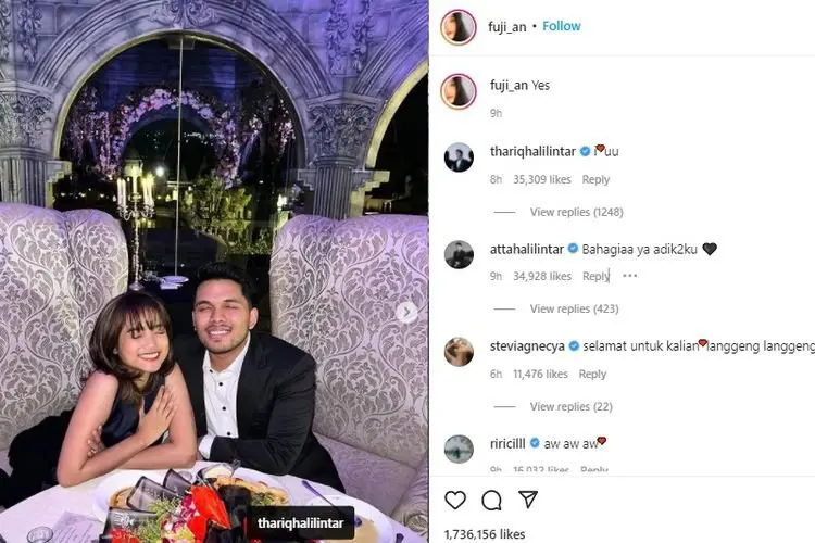 Fuji Pamer Momen Dinner dengan Thariq Halilintar, Tulis Kata 'Yes' hingga Dibalas I Love You