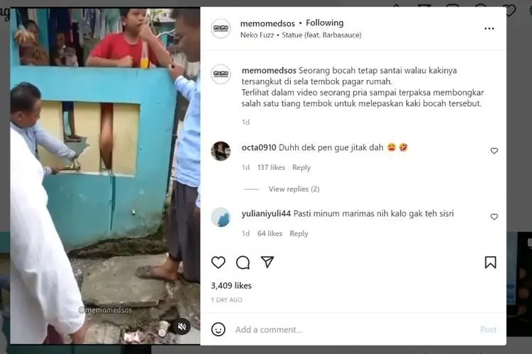 Kaki Tersangkut di Sela Tembok Pagar Sampai Harus Dihancurkan, Netizen: Pen Gue Jitak Dah