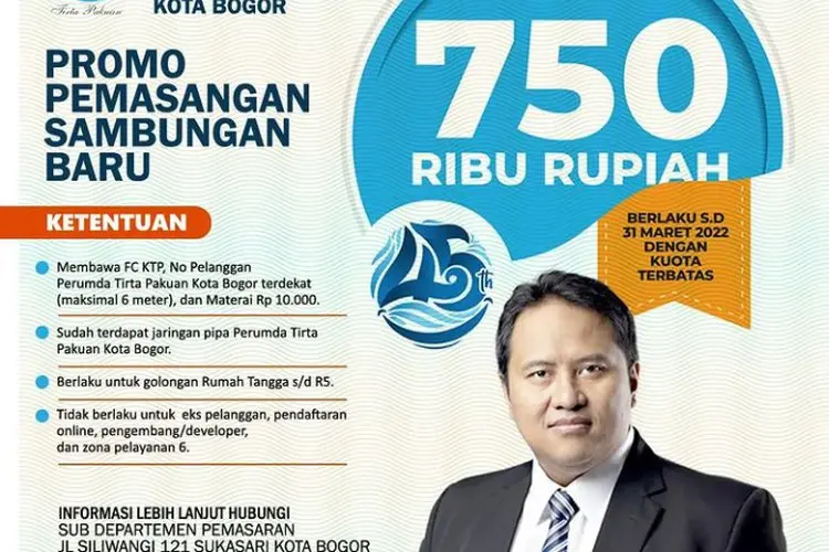 HUT ke-45 Tirta Pakuan, Pasang Baru Dapat Diskon 45 Persen, Ini Syaratnya