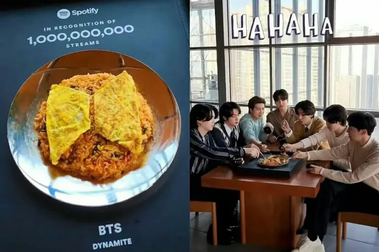 BTS Gunakan Plakat Streaming Spotify Baru Sebagai Alat Makan Sebagai Perayaan