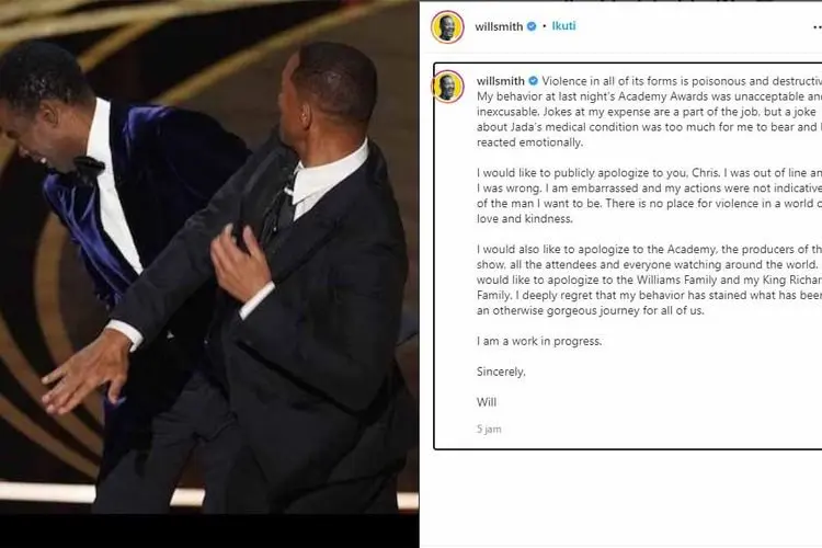 Will Smith Minta Maaf Usai Tampar Chris Rock di Panggung Oscar 2022