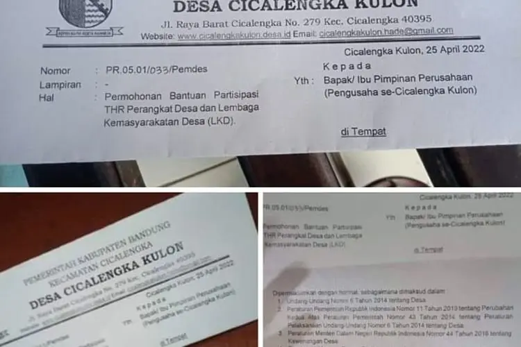 Sempat Heboh, Surat Pemerintahan Desa Cicalengka Kulon Diduga Minta THR ke Berbagai Perusahaan