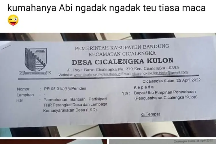 Pemdes Cicalengka Kulon Klarifikasi soal  Surat permintaan THR ke berbagai Perusahaan yang Viral di Medsos