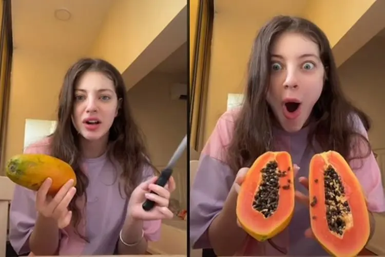 Viral Bule Ini Makan Pepaya Pakai Cara yang Bikin Netizen Gregetan
