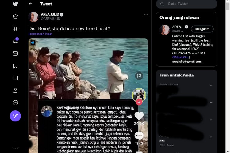 Sebut Hilangnya Eril Settingan dan Strategi Capres Ridwan Kamil, Pengguna Instagram Ini Dihujat