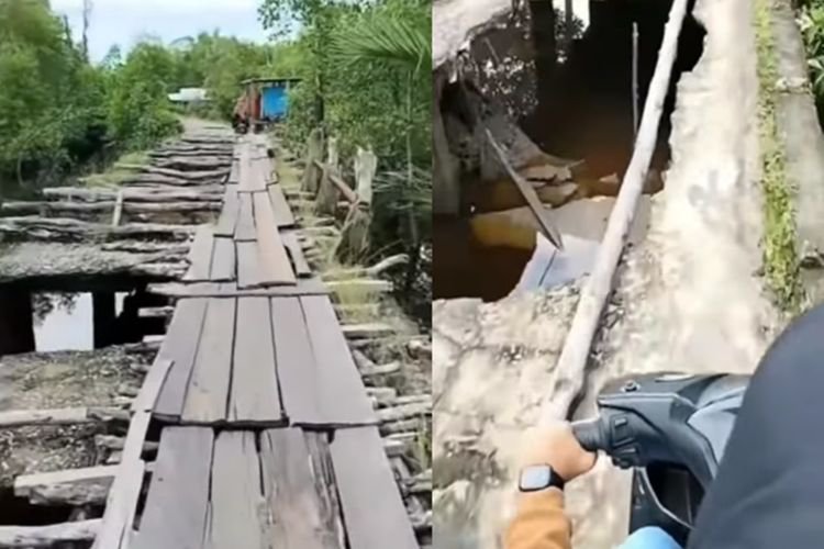 Viral Video Jembatan yang Kondisinya Rusak Parah di Riau, Warga: Salah Langkah Beda Alam
