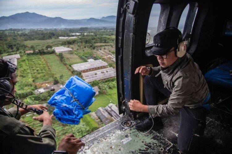 Bima Lempar Bantuan Dari Helikopter untuk Korban Gempa Cianjur 