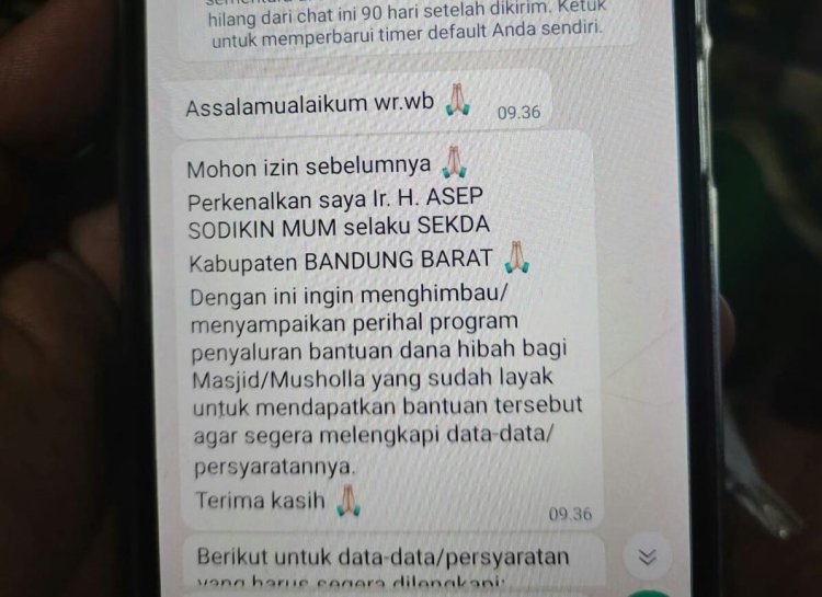 Viral! Nama Mantan Sekda KBB Dicatut dalam Pesan WhatsApp Berkedok Penipuan