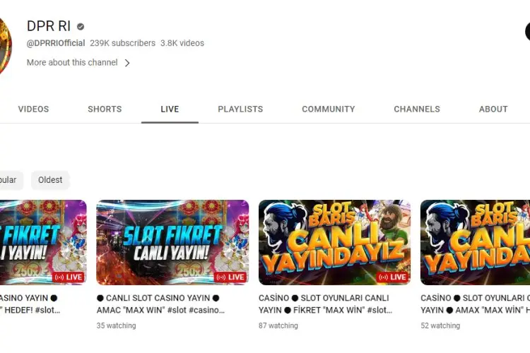 YouTube DPR RI Dihack Judi Online, Siarkan Live Streaming Casino Slot