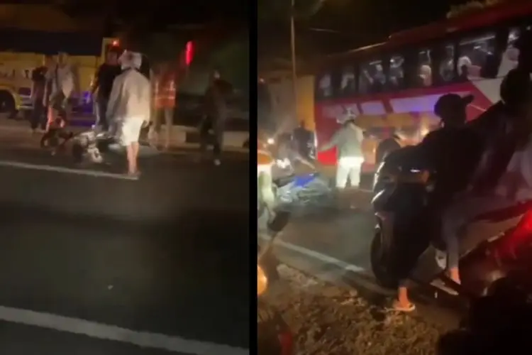 Viral Cegat Bus Lawan Arah di Lamongan, Pengendara Motor Malah Didorong dan Kendaraanya Diseret