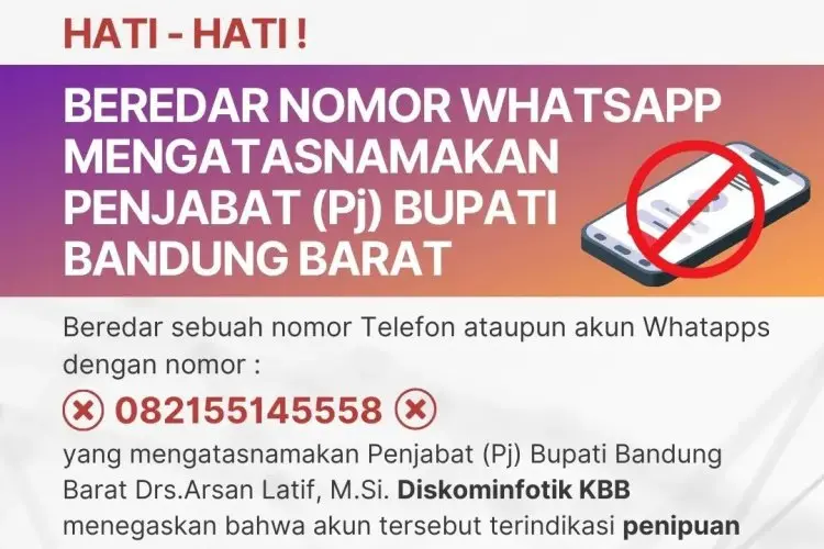 Sehari Dilantik, Nomor Telepon Pj Bupati Bandung Barat Dicatut OTK, Diskominfotik KBB Imbau Hal ini
