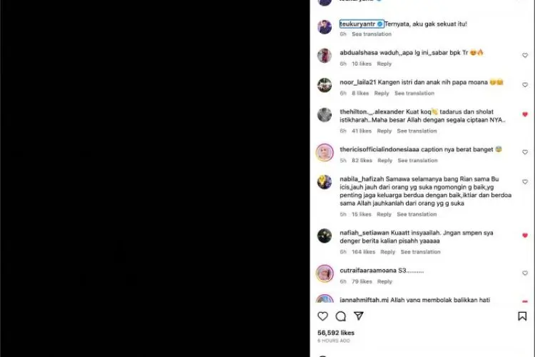 Posting layar hitam di instagram, rumah tangga teuku ryan bermasalah?