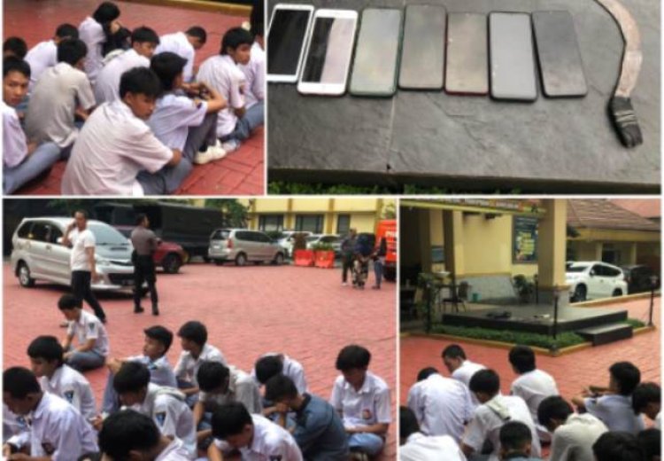 Polresta Bogor Kota Amankan 13 Pelajar SMK di Bogor tang Diduga Rusak Bus dengan Sajam