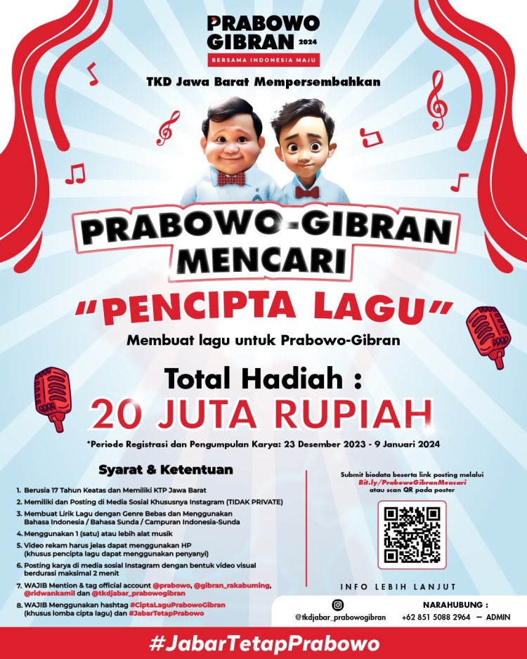 TKD Jabar Prabowo-Gibran Gelar Kompetisi Cipta Lagu dan Nyanyi, Dorong Kreativitas Masyarakat