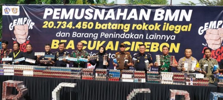 20 Juta Batang Rokok Ilegal Dimusnahkan Bea Cukai Cirebon