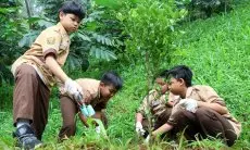 FOTO: Peringati Hari Bumi, Siswa SD Darul Hikam Bandung Tanam Pohon