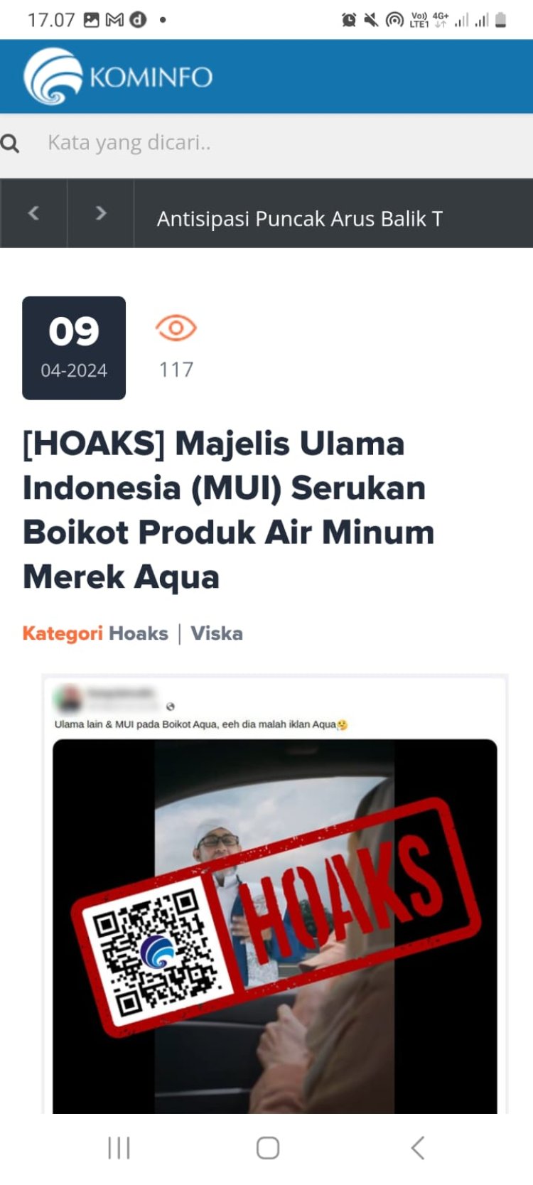 Kemenkominfo Cap Hoaks Isu MUI Serukan Boikot Produk Air Minum Merek Aqua