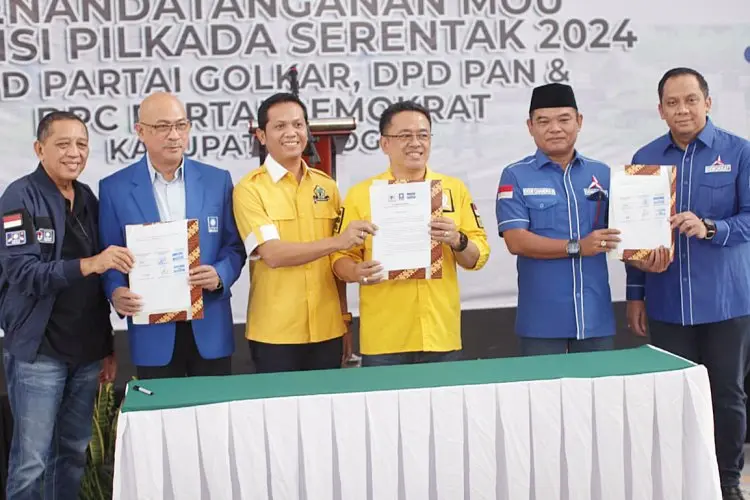 Demokrat, Golkar dan PAN Tandatangani MoU. Usung Jaro Ade sebagai Cabup Bogor