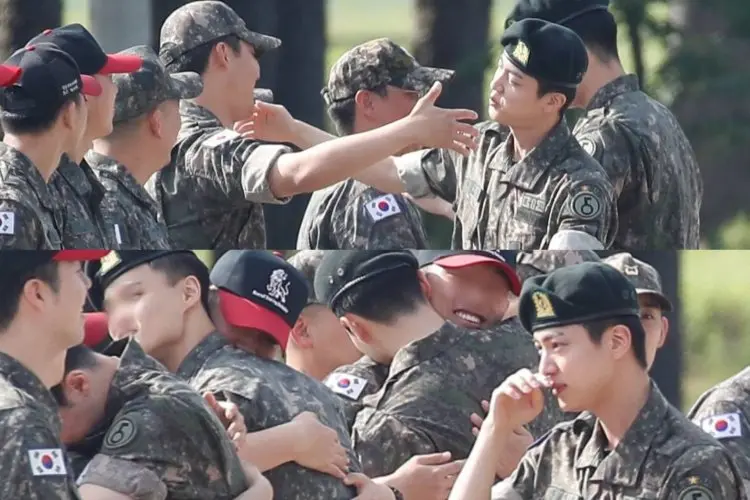 Jin BTS Menangis saat Berpisah dengan Rekan Tentara Juniornya di Hari Keluar Wajib Militer