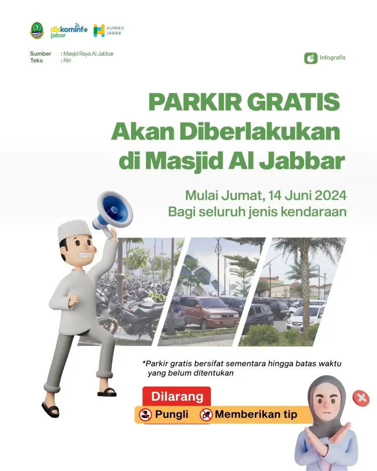 Asyik, Biaya Parkir di Masjid Raya Al Jabbar Sementara Gratis 