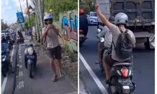 Viral Bule di Bali Tak Terima Ditegur Karena Kendarai Motor di Atas Trotoar hingga Acungkan Jari Tengah
