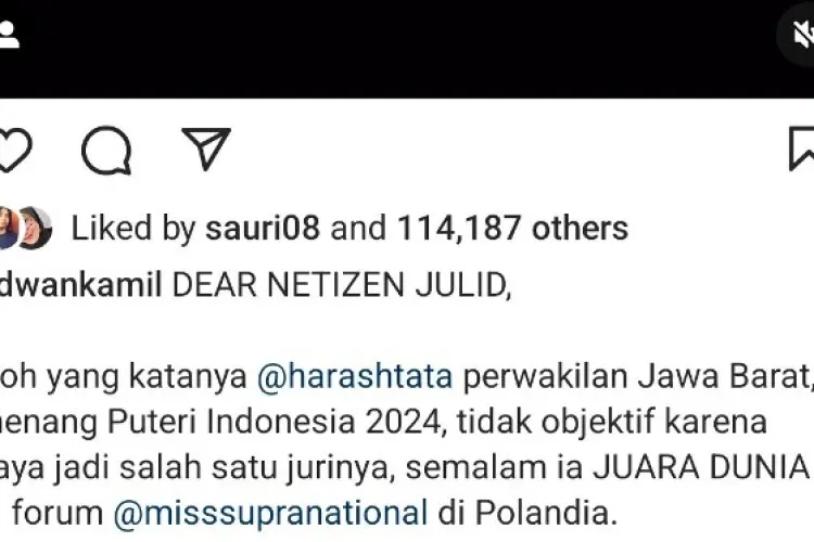 Ini Kata Ridwan Kamil Soal Mojang Bandung Jadi Miss Supranational 2024