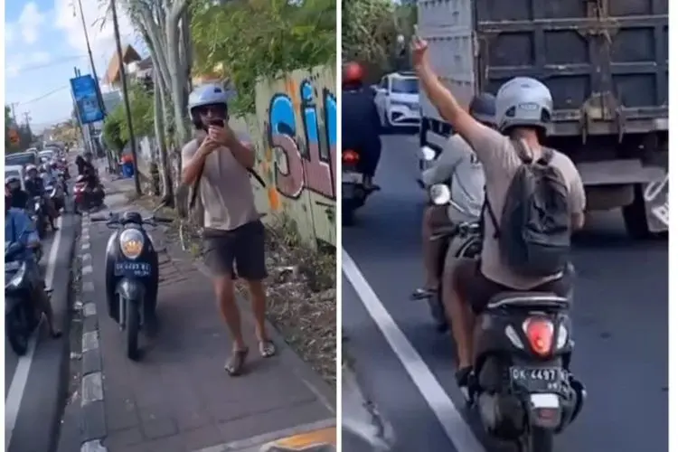 Viral Bule di Bali Tak Terima Ditegur Karena Kendarai Motor di Atas Trotoar hingga Acungkan Jari Tengah