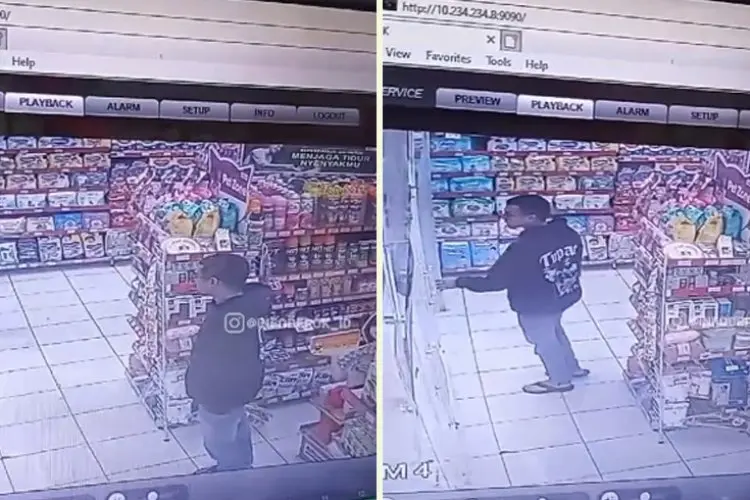Viral Pria Terciduk CCTV Curi Barang di Minimarket, Polisi Cek TKP