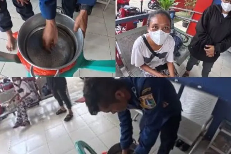 Viral Ibu-ibu Tersangkut Saringan Panci, Petugas Damkar Turun Tangan