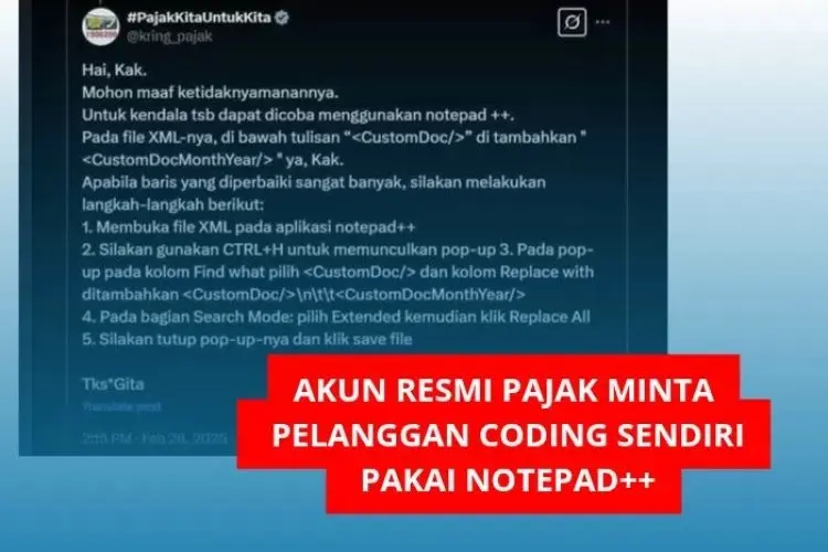Bikin Geleng Kepala, Akun Dirjen Pajak Minta Pelanggan Coding Sendiri Jika Ada Kendala