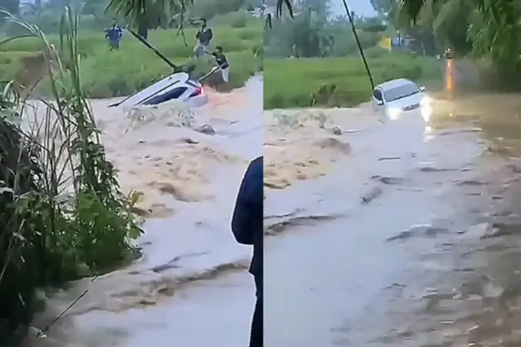 Detik-detik Minibus Terbawa Arus Banjir di Bekasi Viral, Pengemudi Nyaris Tenggelam