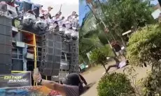 Pria Terjatuh Akibat Tersangkut Kabel Listrik Saat Konvoi Sound Horeg di Pati
