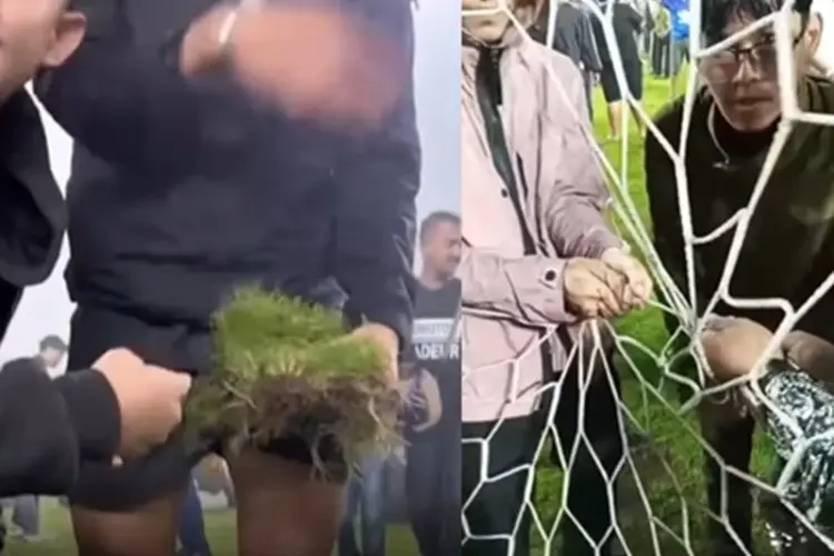 Viral Oknum Bobotoh Rusak Rumput dan Gawang Stadion GBLA Saat Perayaan Persib Juara Liga 1
