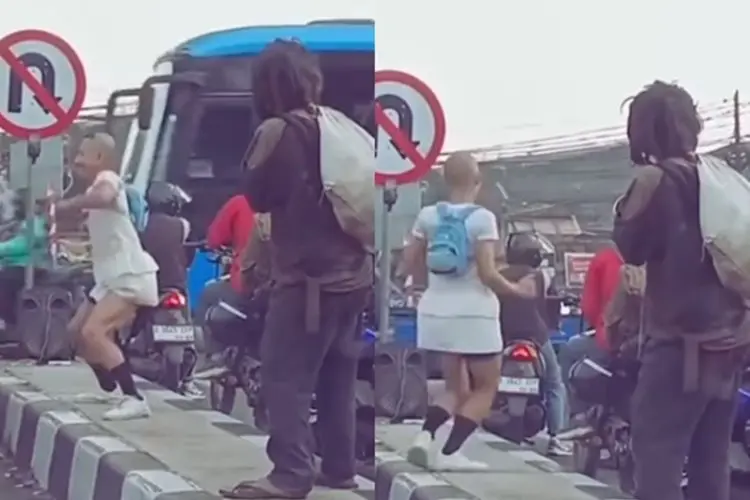 Viral! ODGJ Tonton Aksi Pria Joget di Lampu Merah, Netizen: Dia Aja Bingung