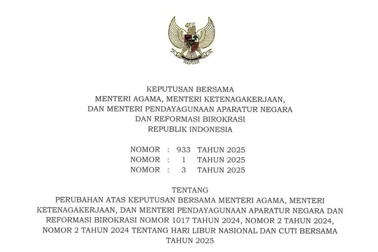 Bukan Libur Nasional, 18 Agustus 2025 Ditetapkan sebagai Cuti Bersama
