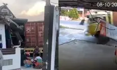 Viral! Truk Kontainer Tabrak Bangunan Apotek di Sulbar, Sopir Diamankan Polisi
