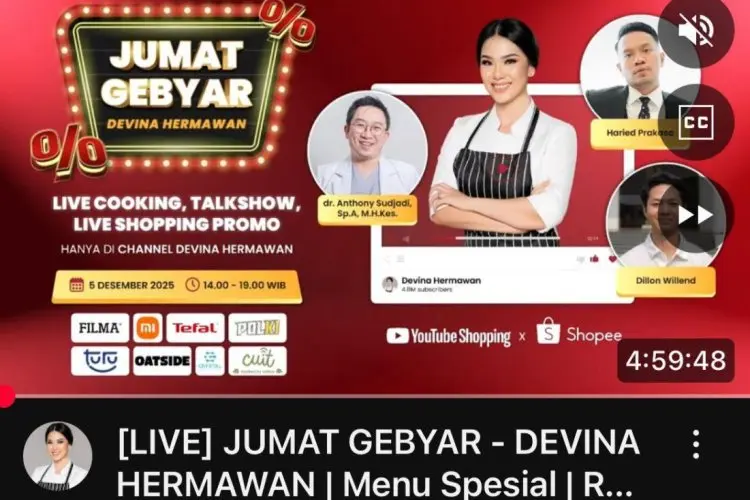 Jumat Sore Ini, Chef Devina Hermawan Tayang Live di YouTube