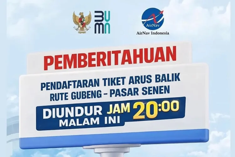 Pendaftaran Arus Balik Mudik Gratis 2026 AirNav Indonesia dan BUMN Dibuka Malam Ini