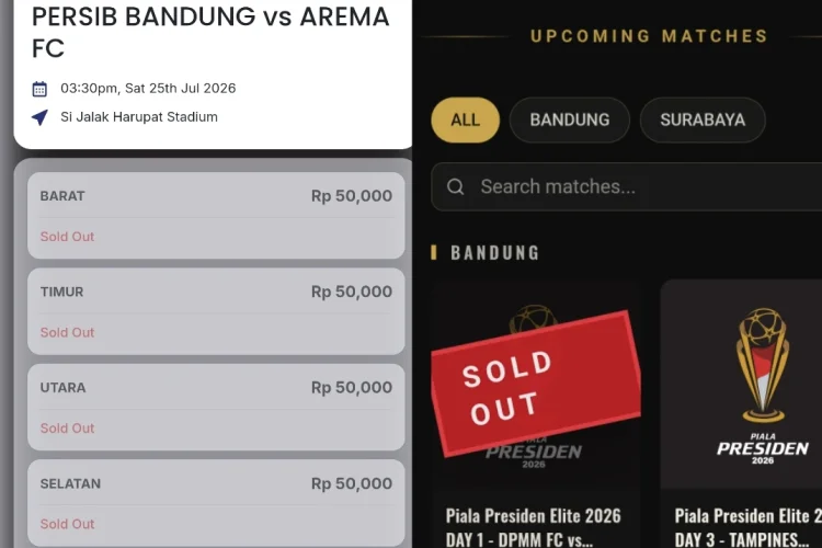 Belum 24 Jam Dibuka, Tiket Persib vs Arema FC di Piala Presiden 2026 Ludes Terjual