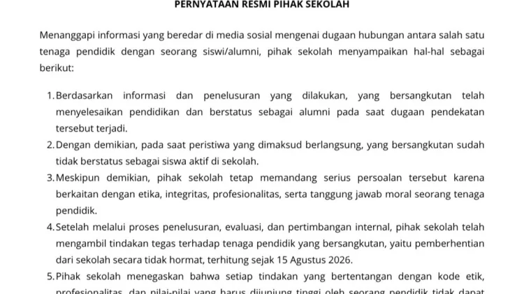 Viral Dugaan Guru Selingkuh, SMK Purnama Bakti Buka Suara dan Resmi Pecat Oknumnya